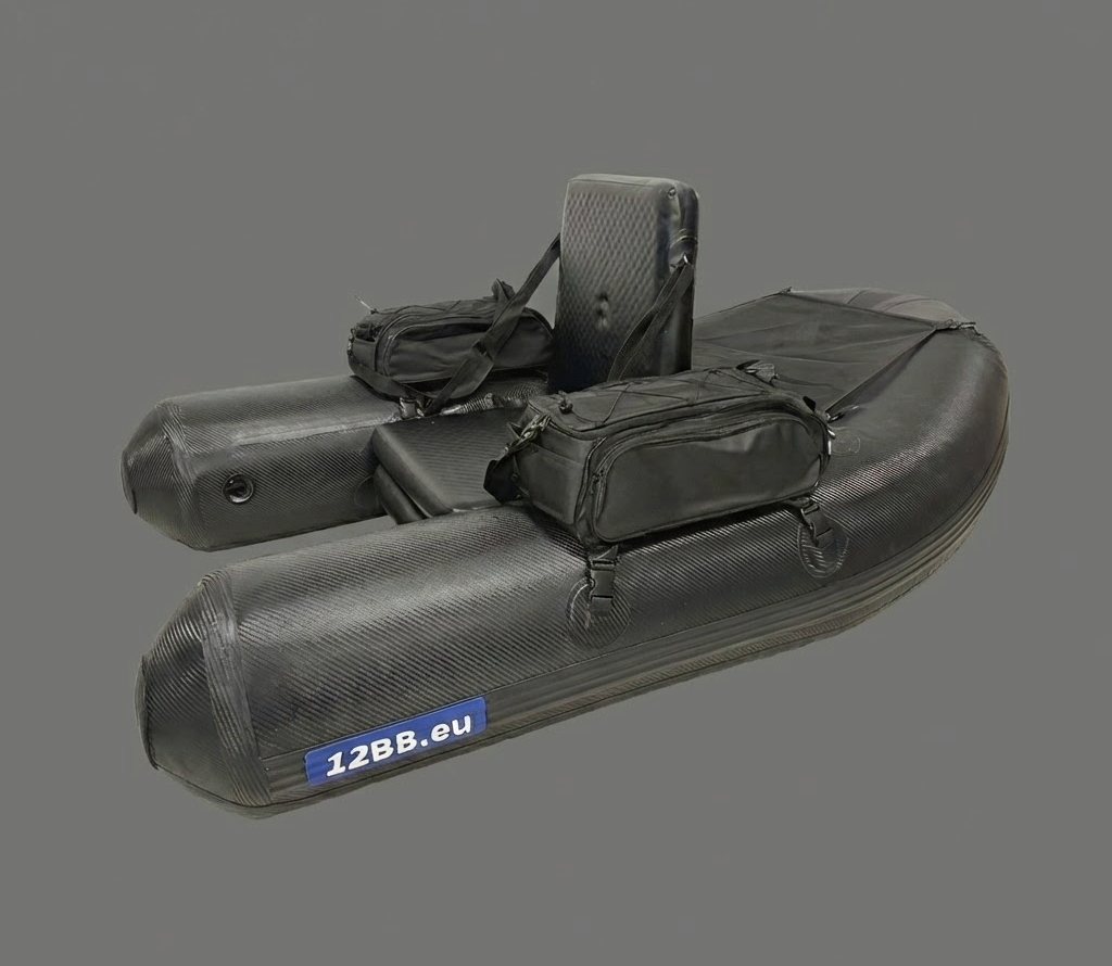 Czarny belly boat 12BB JUMBO S Special Carbon Edition z materiału PVC o strukturze carbonu.