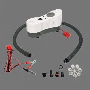 Pompka elektryczna do pływadła wędkarskiego 12V, GE BTP-2 MiMa montaż do akumulatora, szybkie pompowanie Belly Boata, akcesoria wędkarskie pompka 12V.