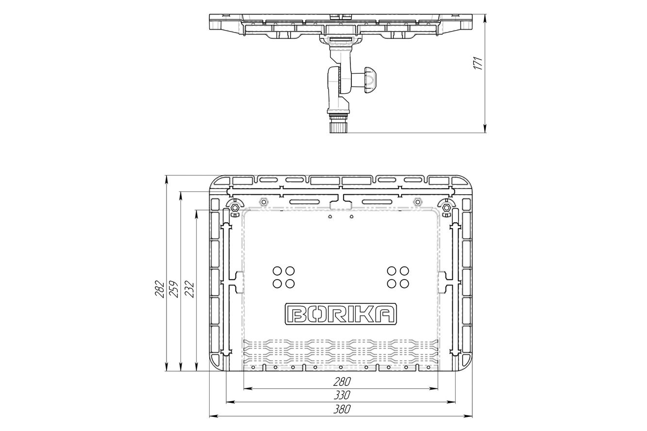 Stolik wędkarski THf375 = szkic, rysunek techniczny